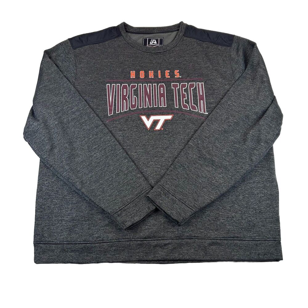 Virginia Tech Hokies Sweatshirt Mens 2XL Gray J America Shoulder Back Patch